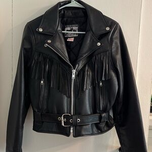California Creations Vintage Leather Jacket - Women's biker style with fringe